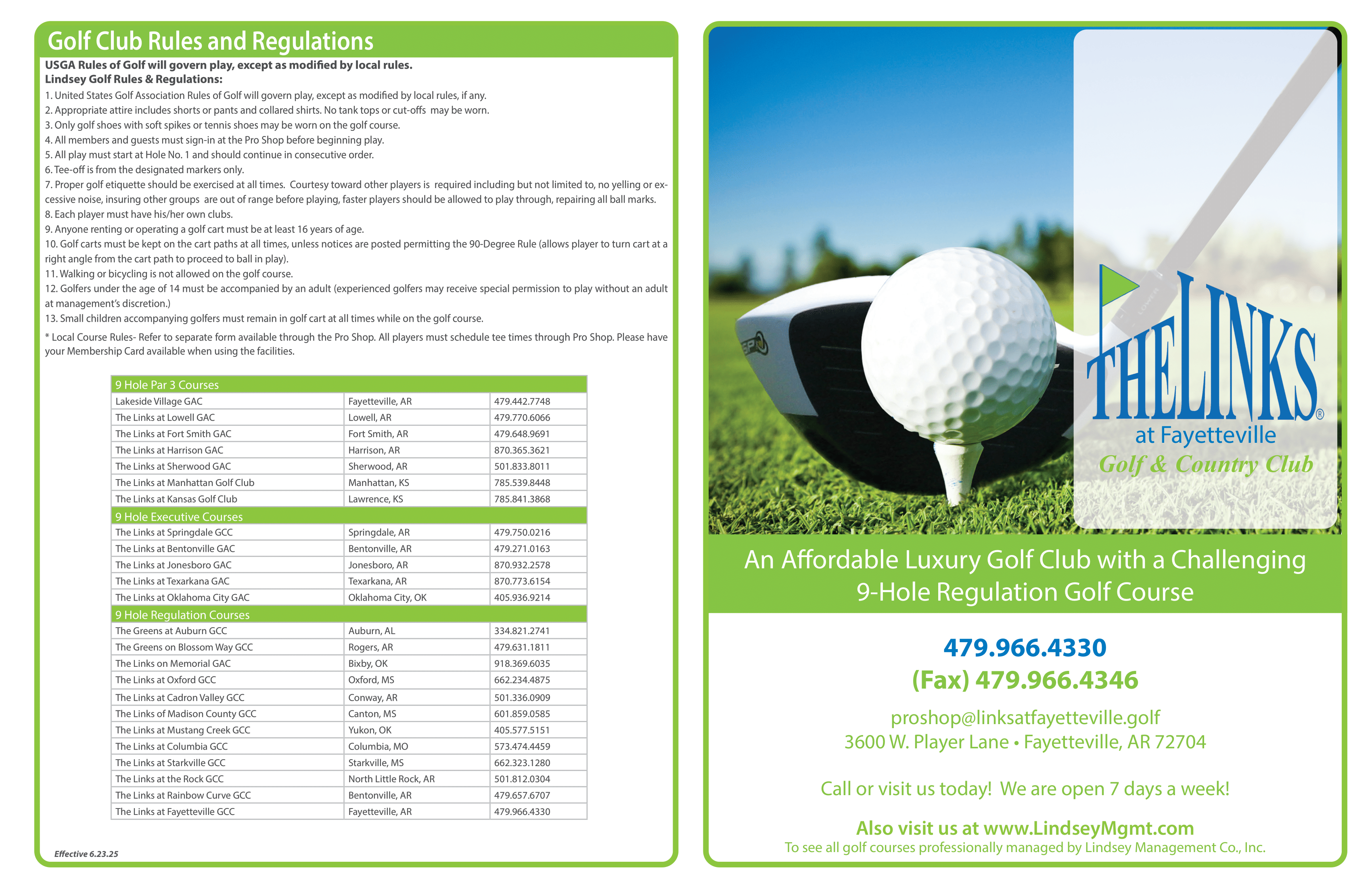 Golf Club Rules and Regulations